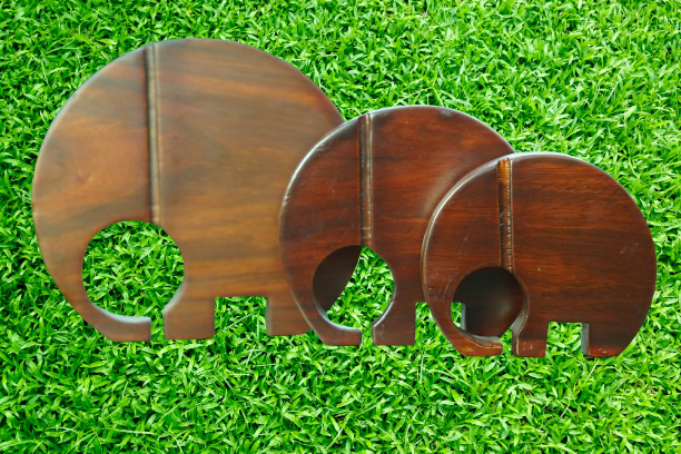 Elephant Harmony – Handcrafted Wooden Decor Set